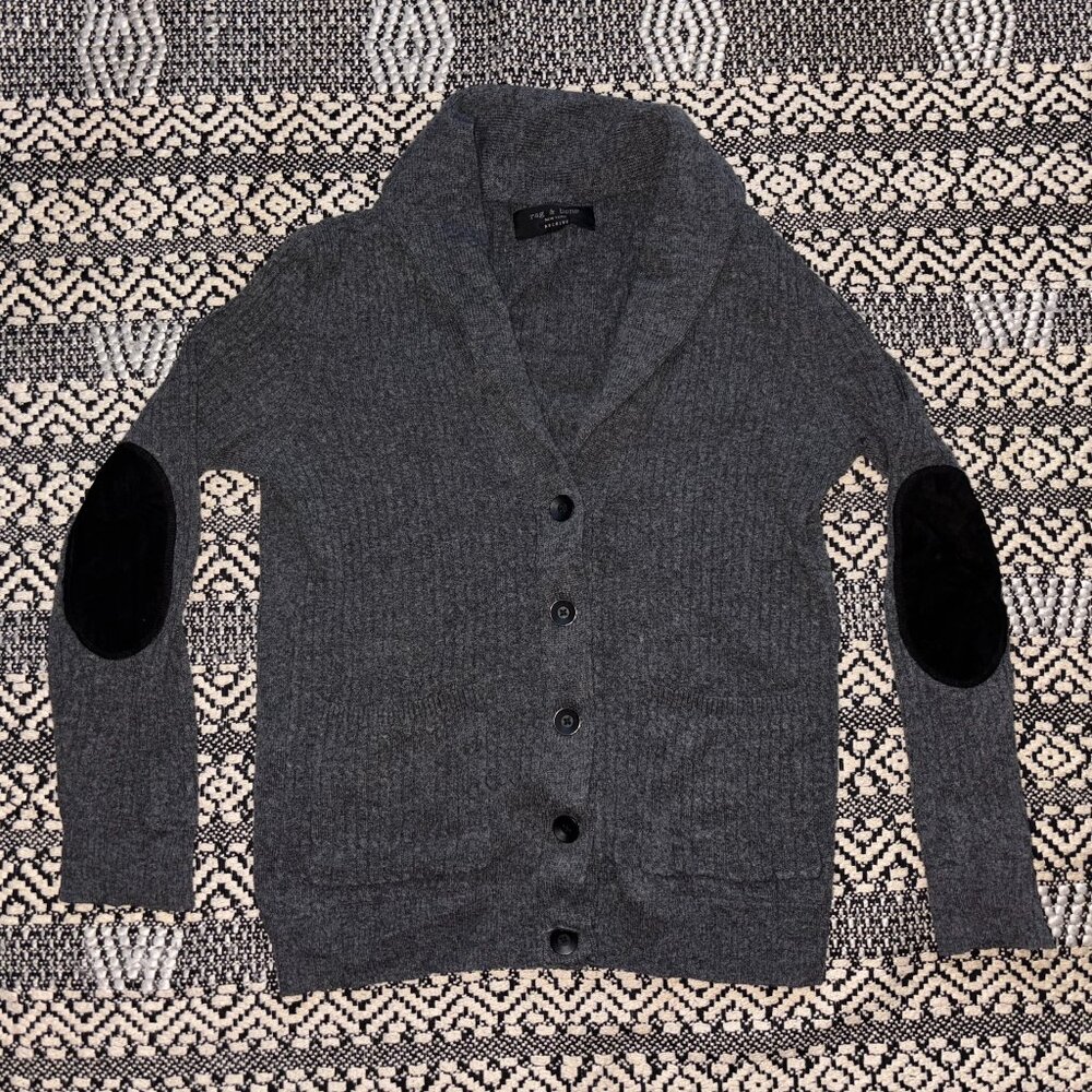 Womens Rag & Bone ARCHIVE Wool & Cashmere Leather Grandpa Cardigan – Grey Size P